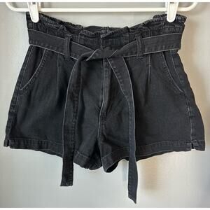 American Eagle Paper Bag Mom Shorts Washed Black with Waist Tie